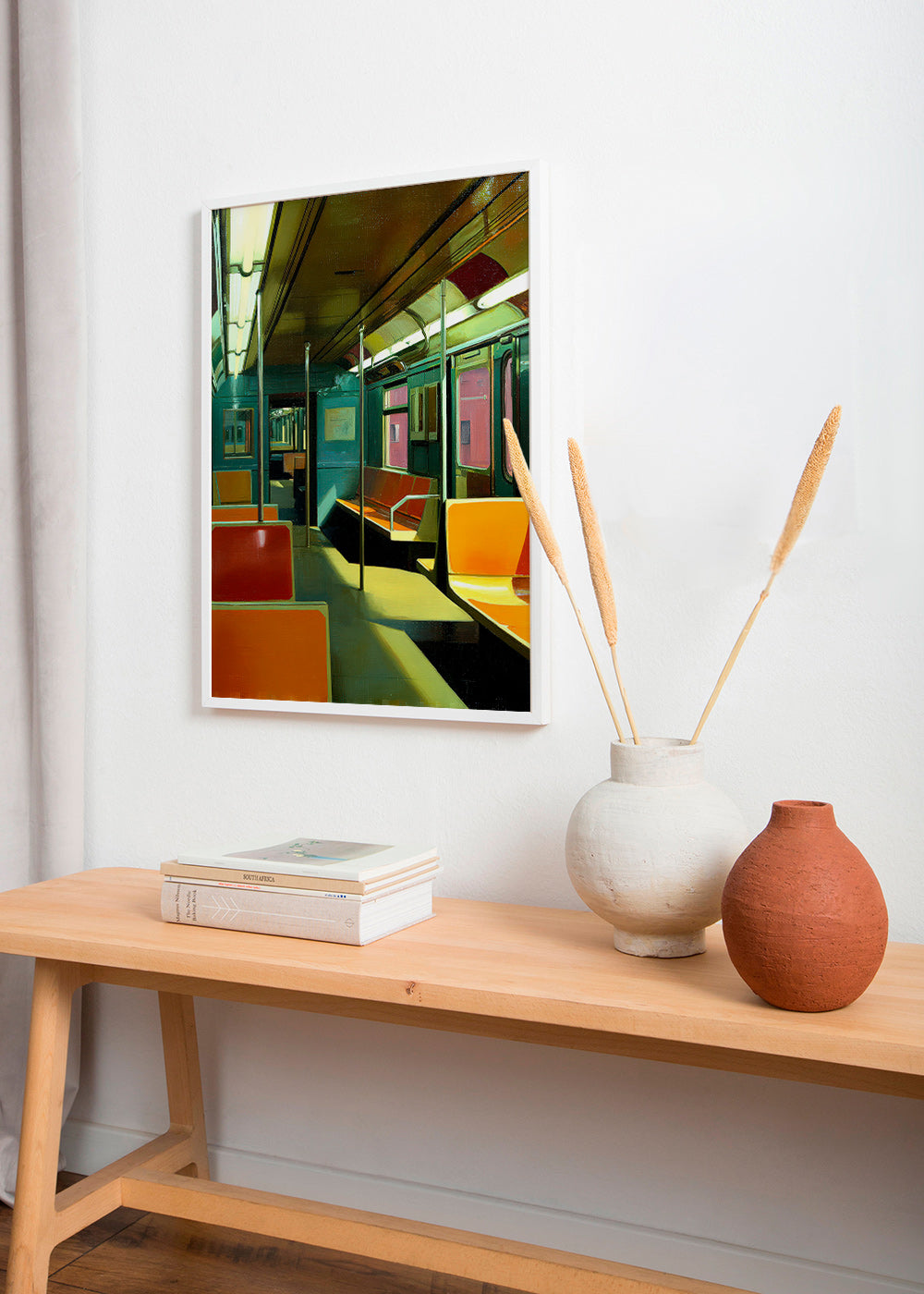 Poster di viaggio: vagone della metropolitana vuoto e illuminato