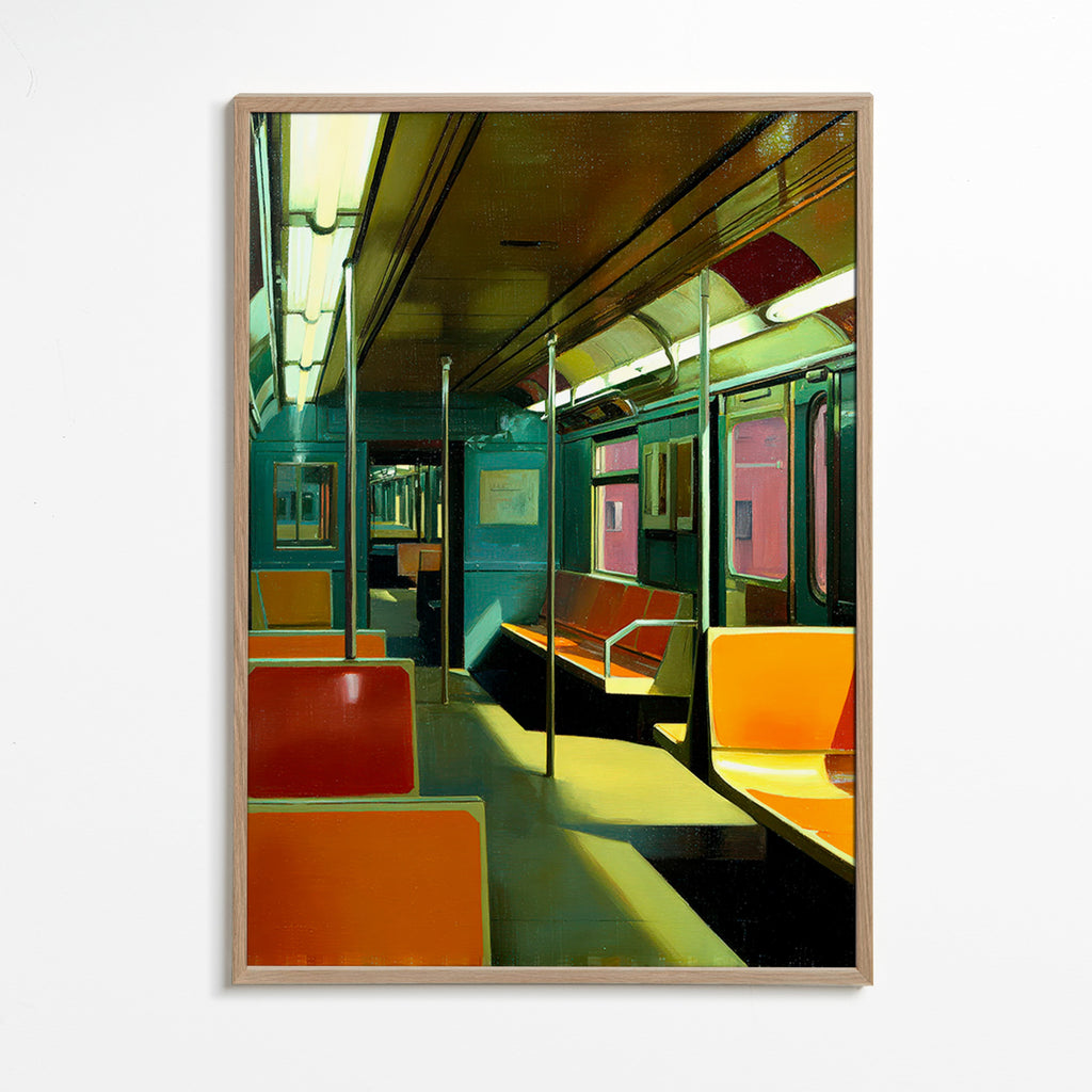 Poster di viaggio: vagone della metropolitana vuoto e illuminato