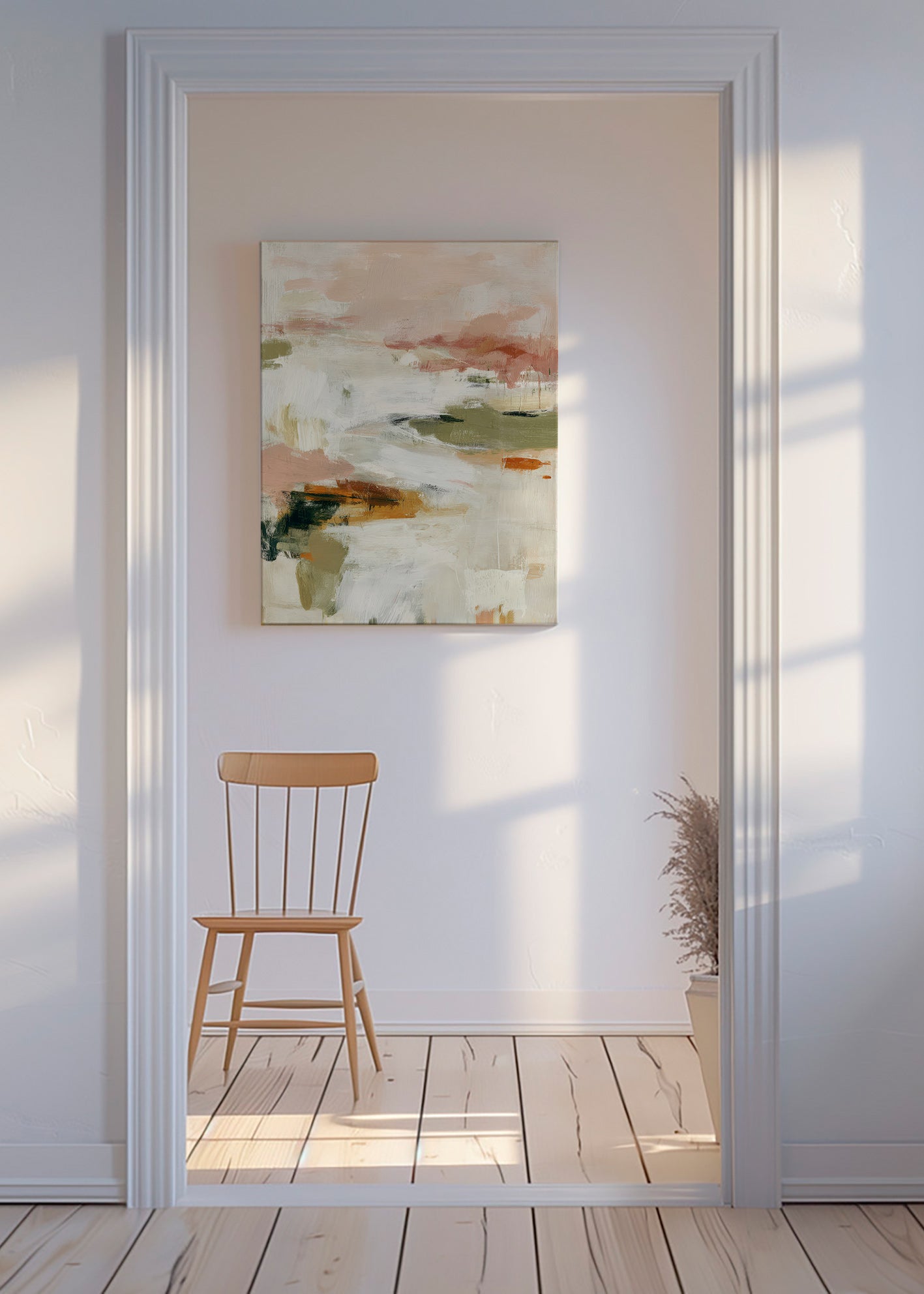 Quadro astratto con orizzonte morbido e pennellate organiche