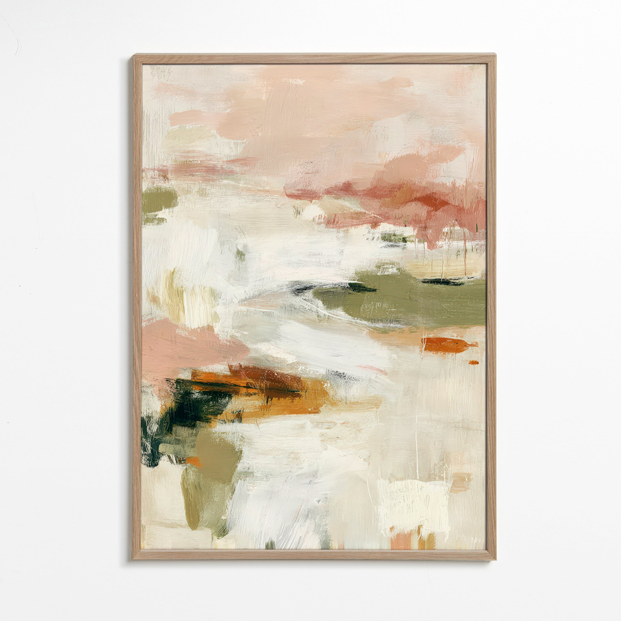 Quadro astratto con orizzonte morbido e pennellate organiche