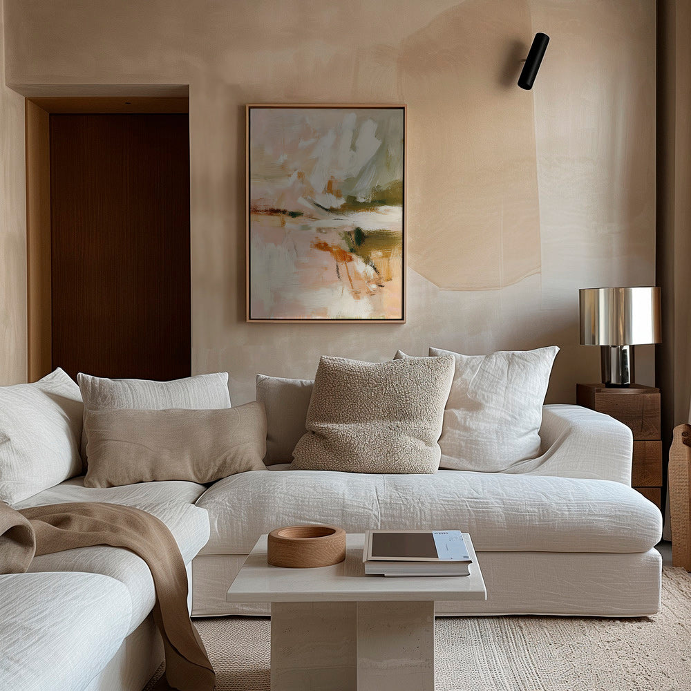 Quadro astratto petali soffici e gesto pittorico
