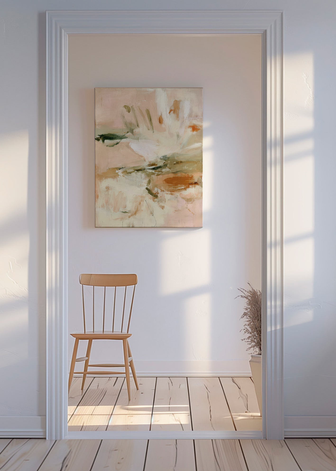 Stampa botanica astratta in rosa e beige