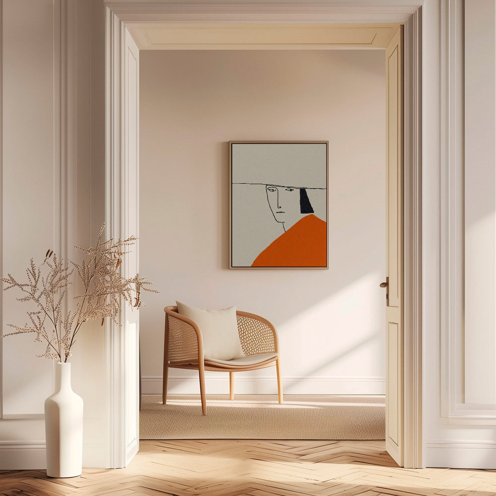 Illustrazione minimal con mantello arancione