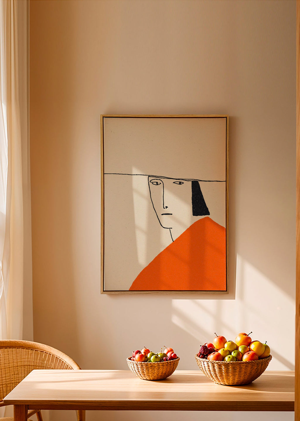 Illustrazione minimal con mantello arancione