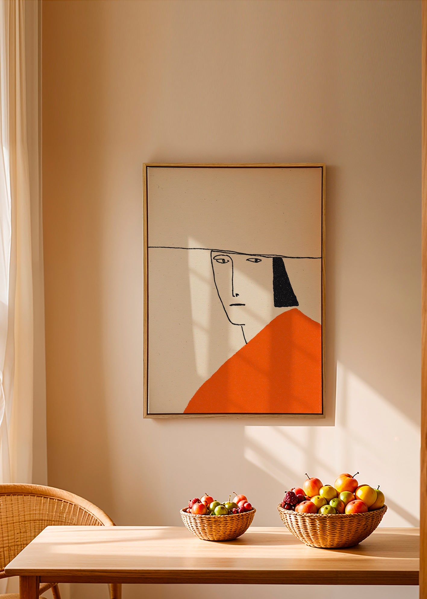 Illustrazione minimal con mantello arancione