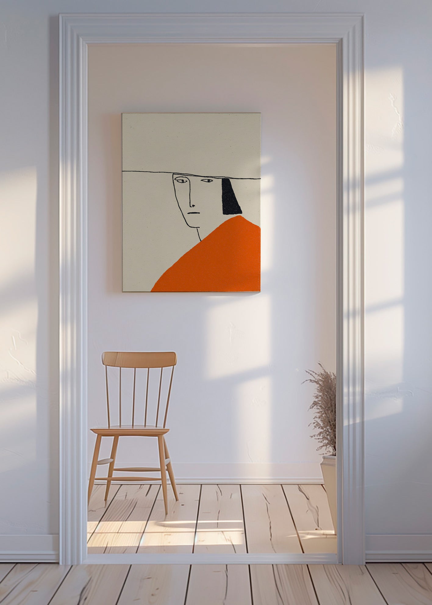 Illustrazione minimal con mantello arancione