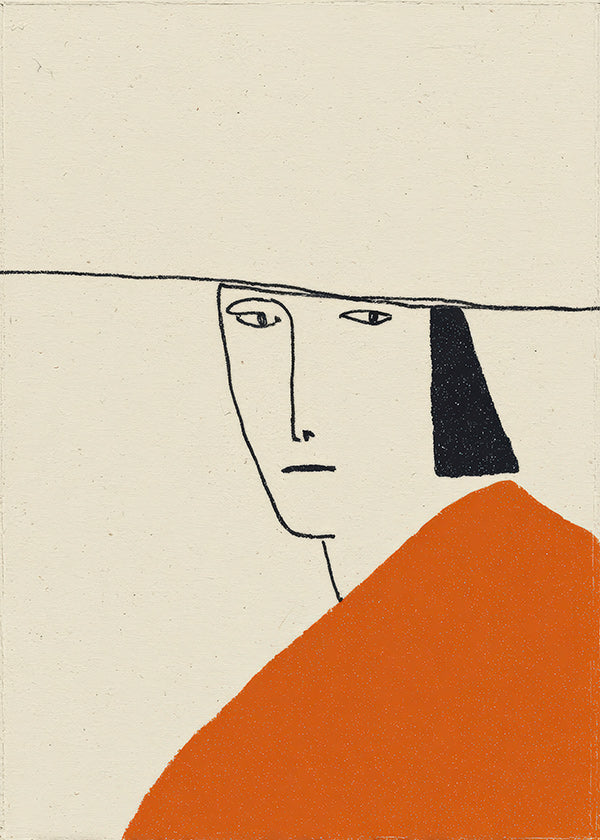 Illustrazione minimal con mantello arancione
