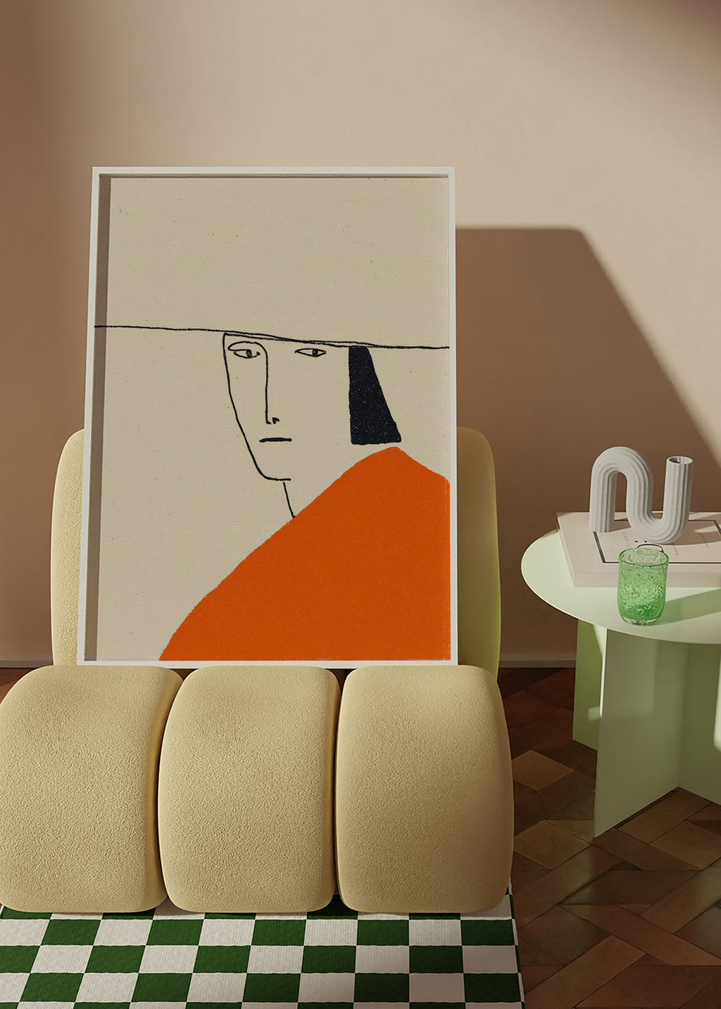 Illustrazione minimal con mantello arancione