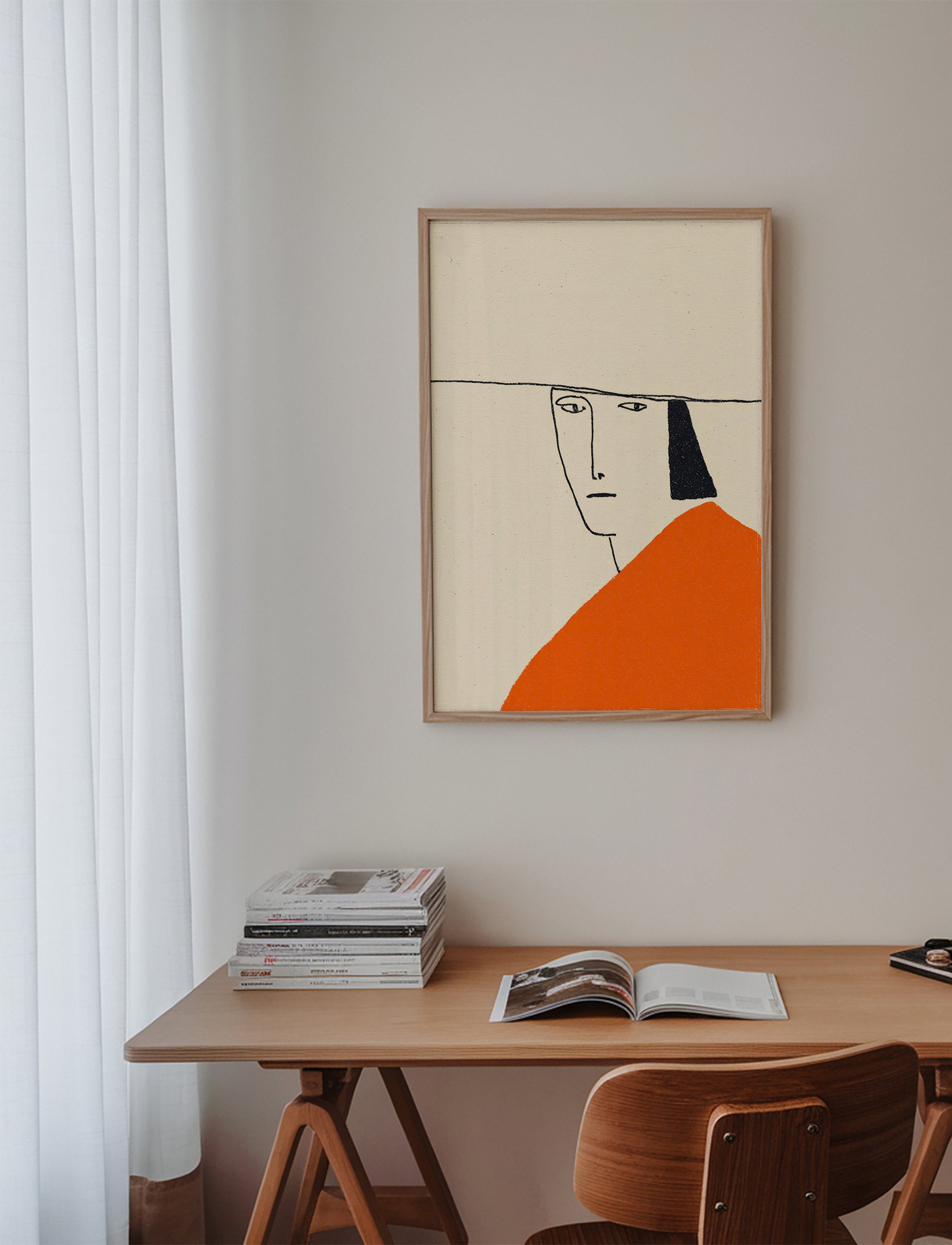 Illustrazione minimal con mantello arancione