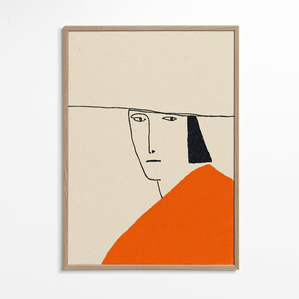 Illustrazione minimal con mantello arancione