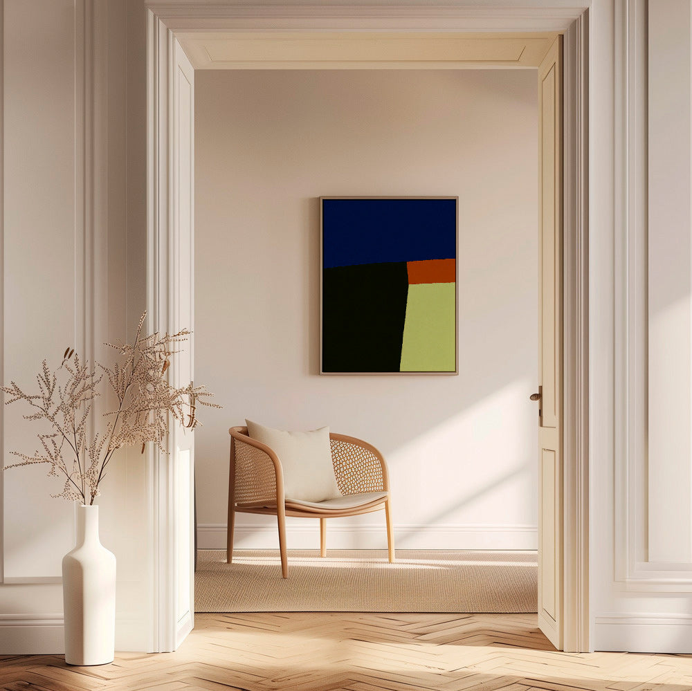 Opera astratta con blocchi blu decisi