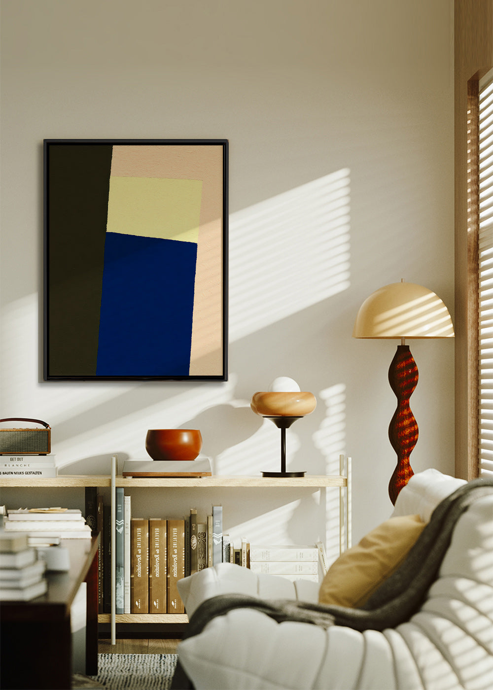 Quadro geometrico con blocco blu verticale