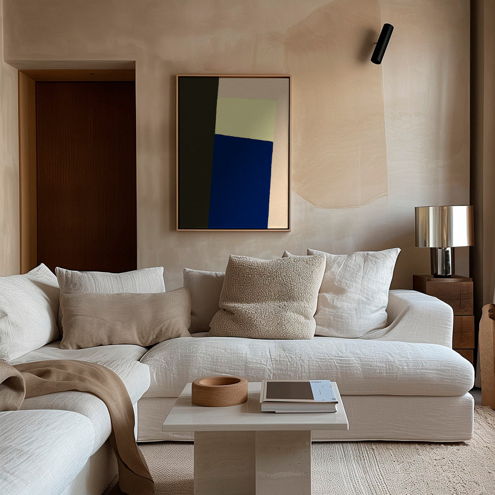 Quadro geometrico con blocco blu verticale