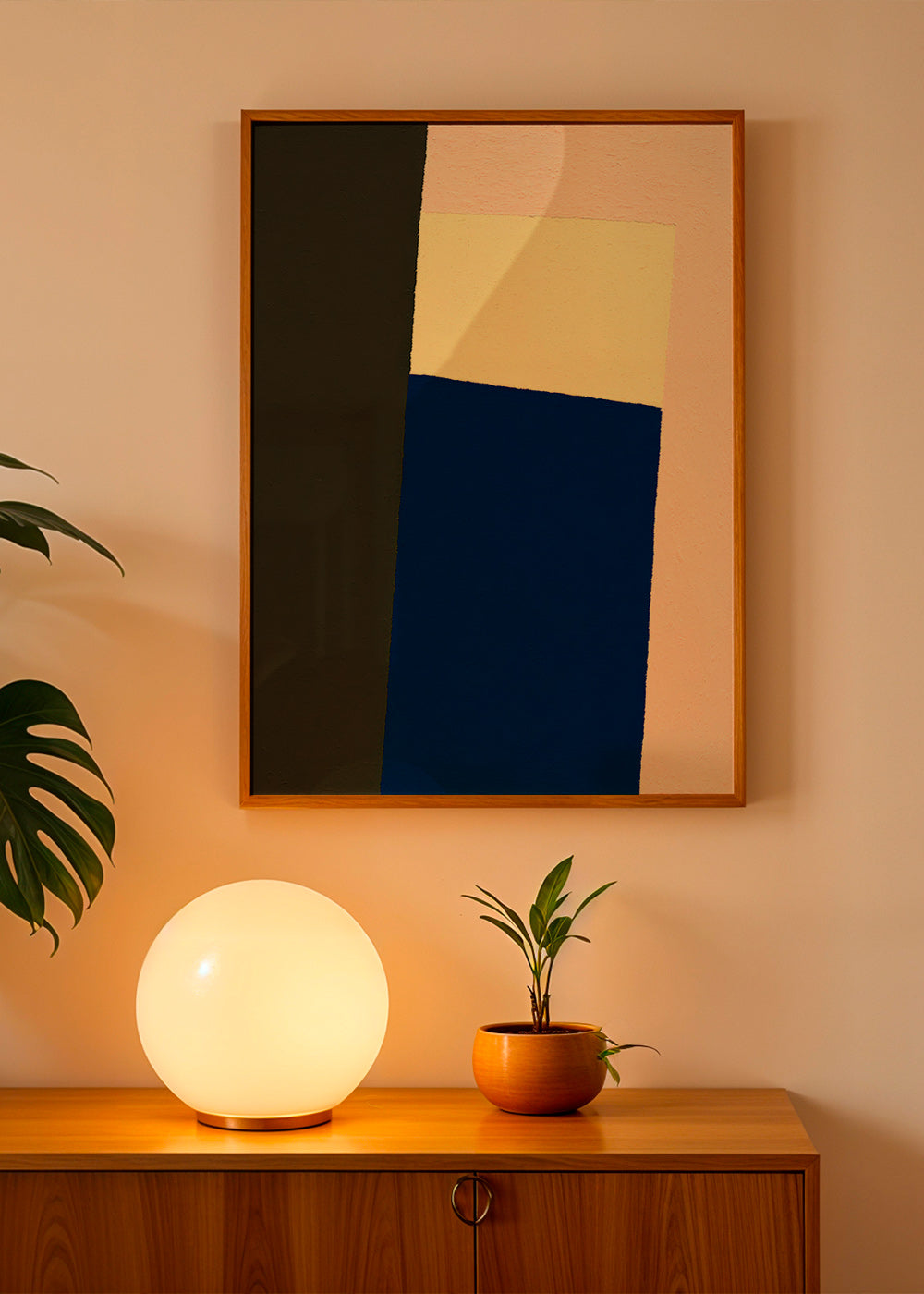 Quadro geometrico con blocco blu verticale