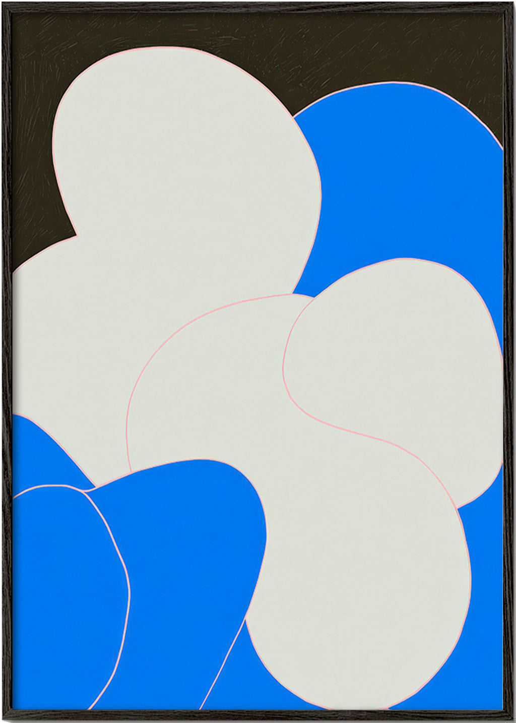 Quadro astratto con forme organiche blu e bianco