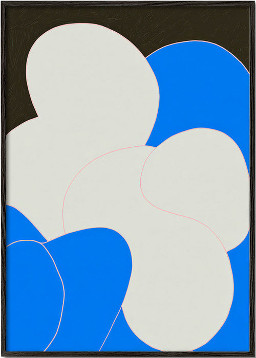 Quadro astratto con forme organiche blu e bianco