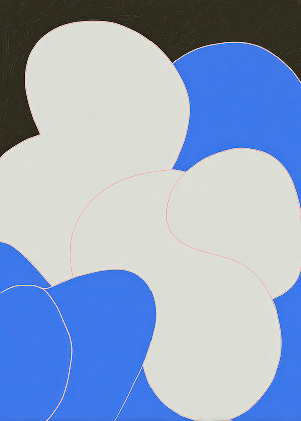 Quadro astratto con forme organiche blu e bianco