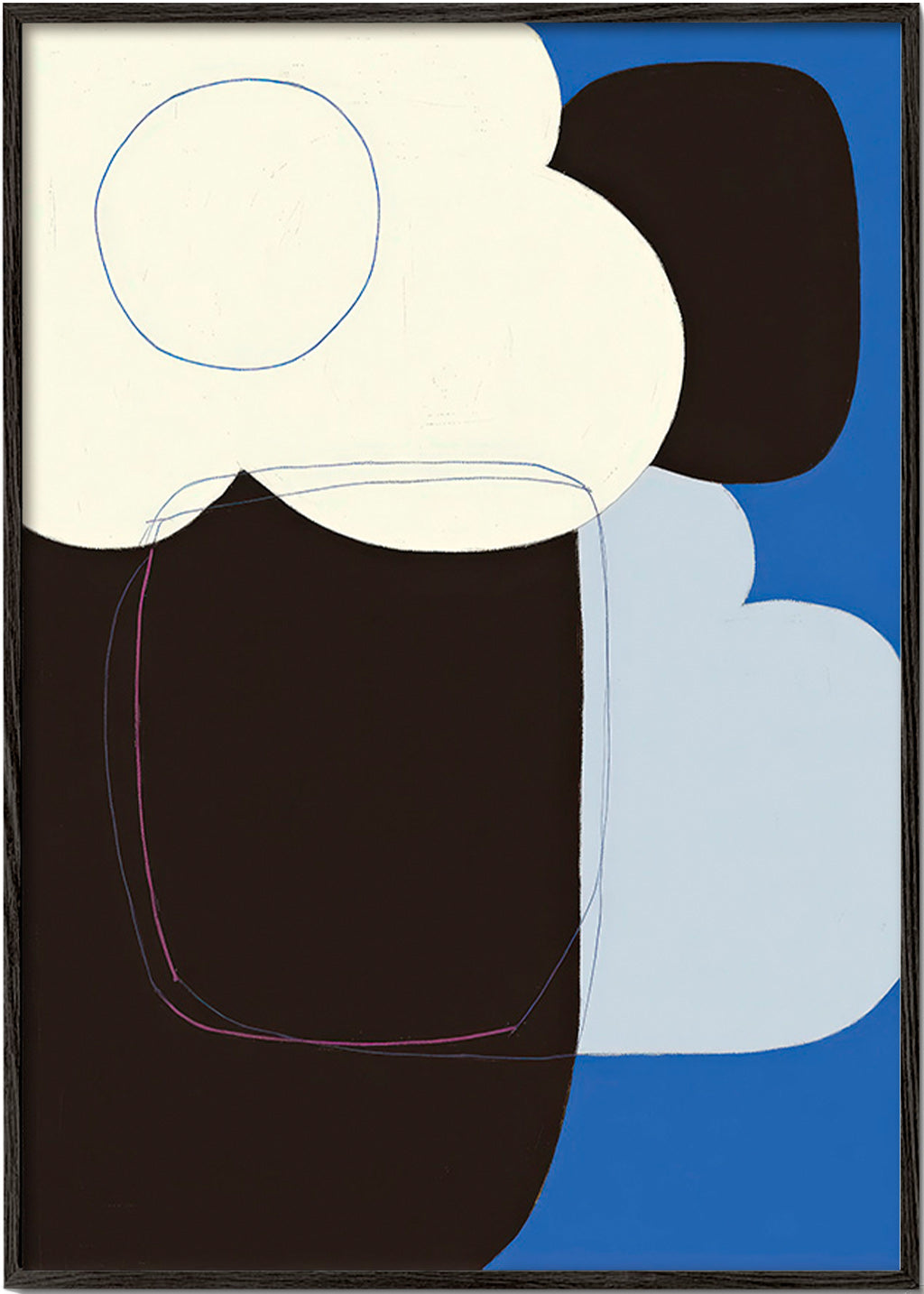 Quadro astratto con forme organiche blu