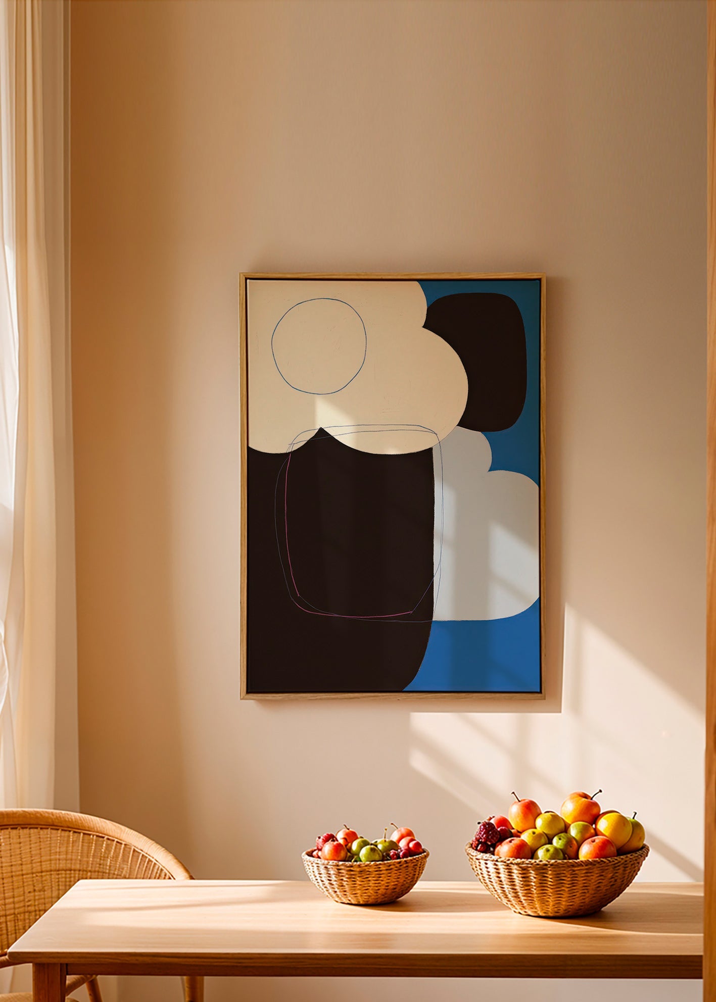 Quadro astratto con forme organiche blu