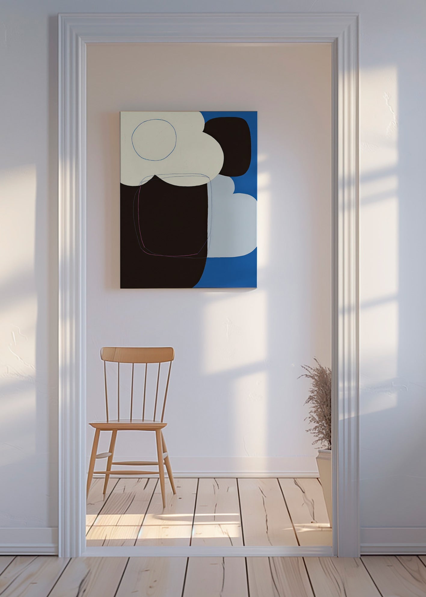 Quadro astratto con forme organiche blu