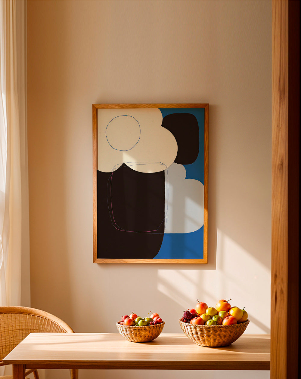Quadro astratto con forme organiche blu