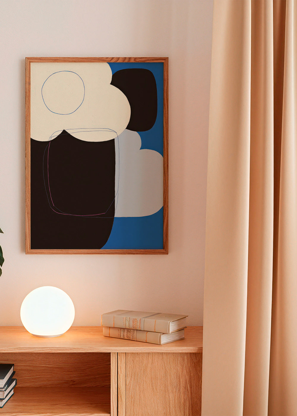 Quadro astratto con forme organiche blu