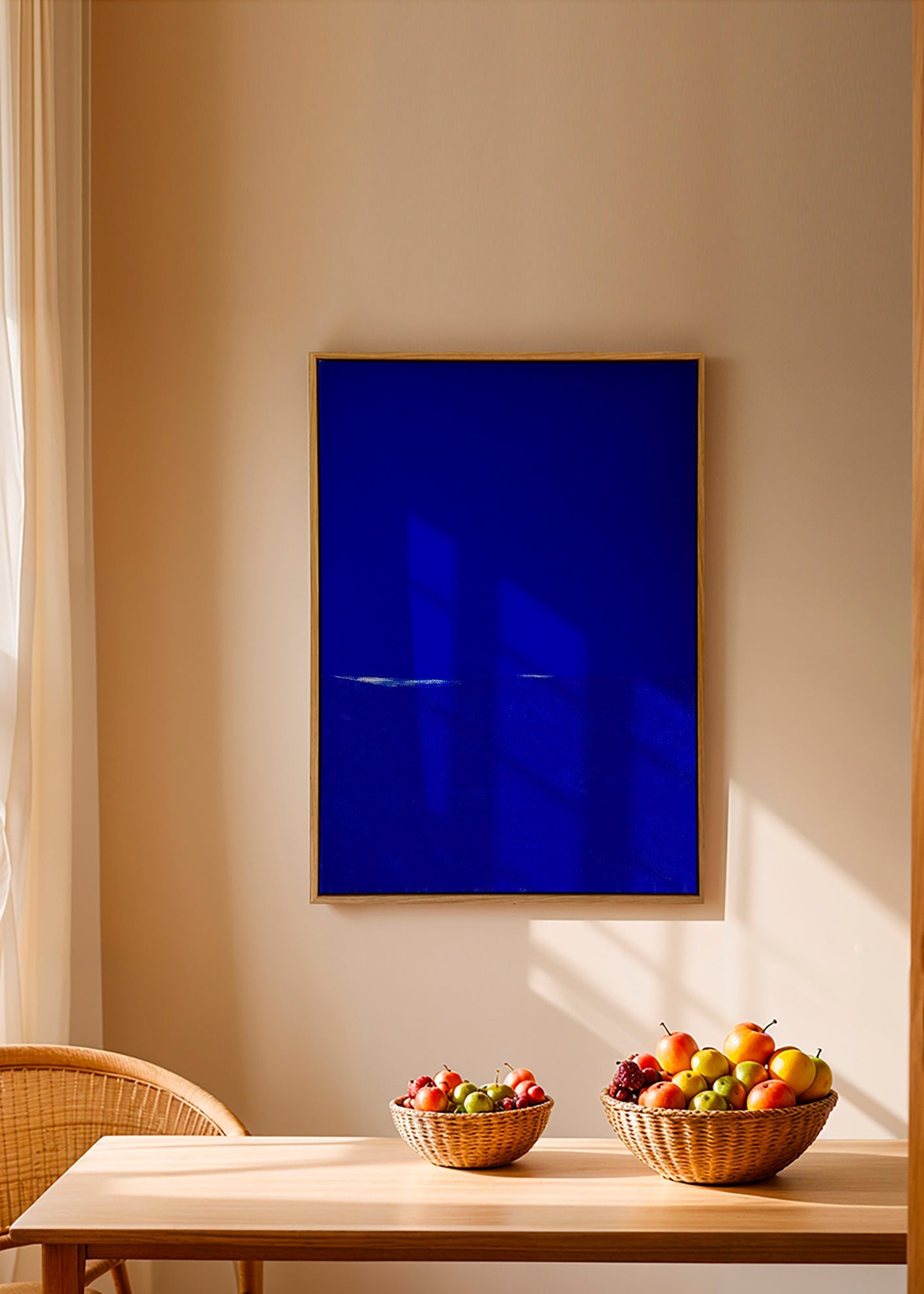 Quadro astratto blu con orizzonte sottile