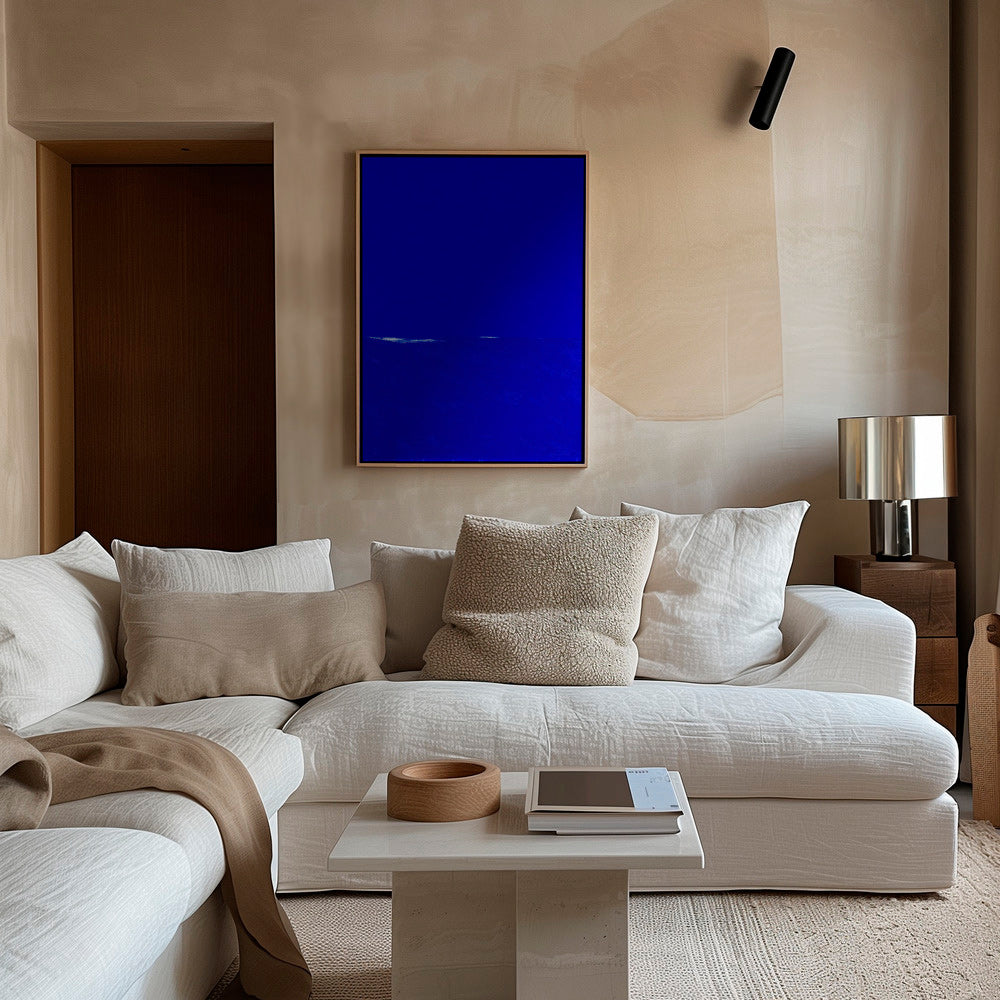 Quadro astratto blu con orizzonte sottile