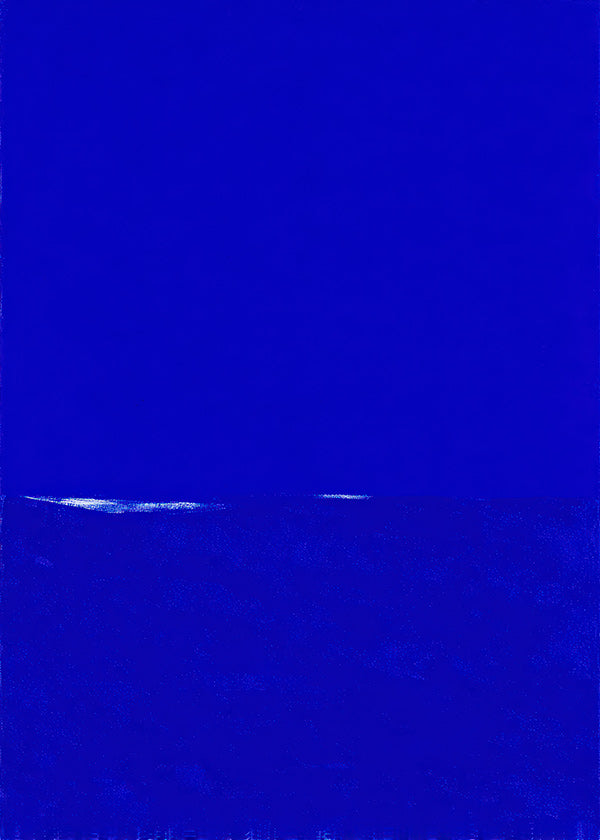 Quadro astratto blu con orizzonte sottile