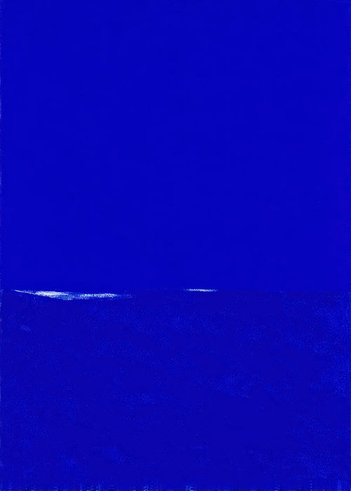 Quadro astratto blu con orizzonte sottile