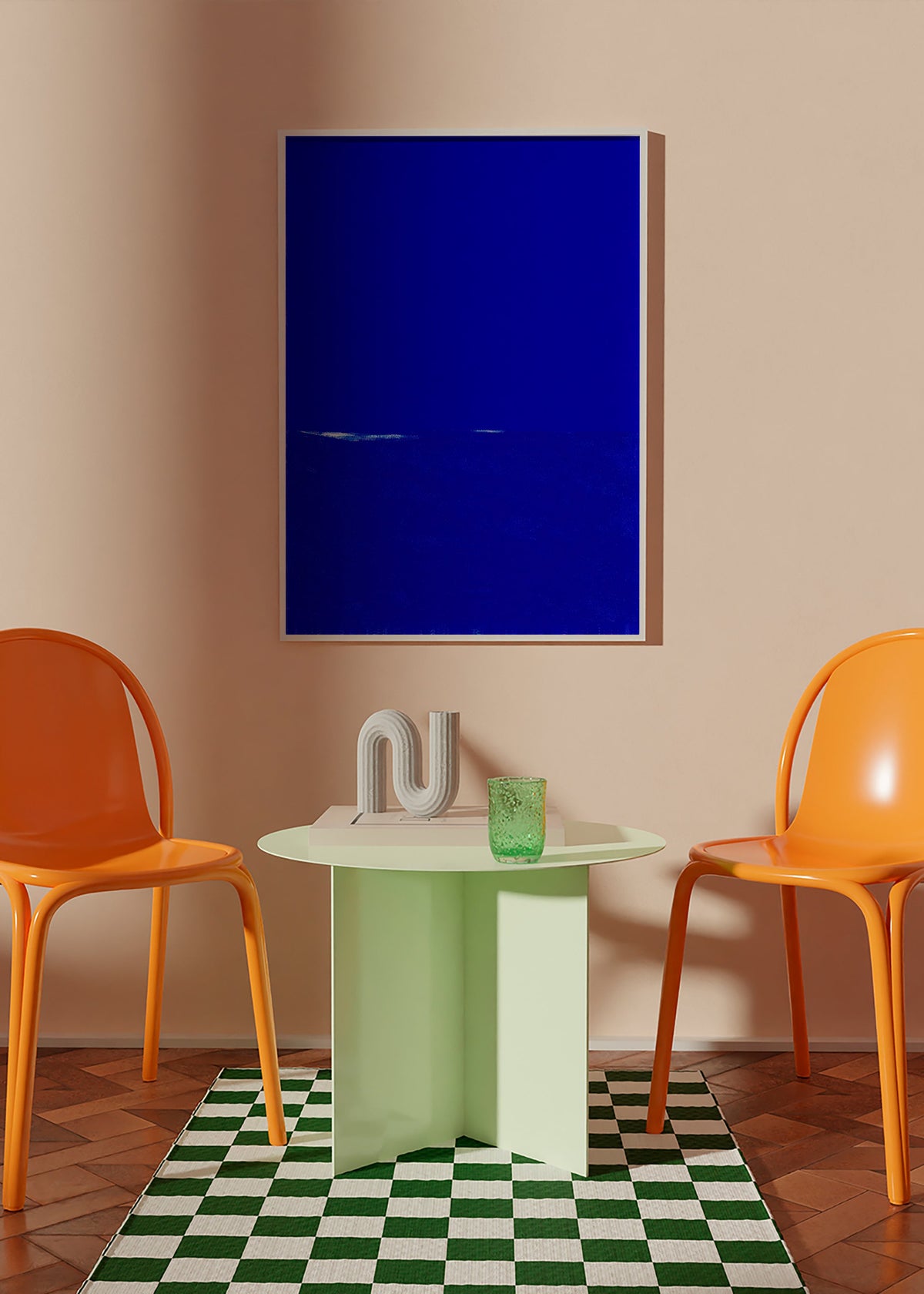 Quadro astratto blu con orizzonte sottile