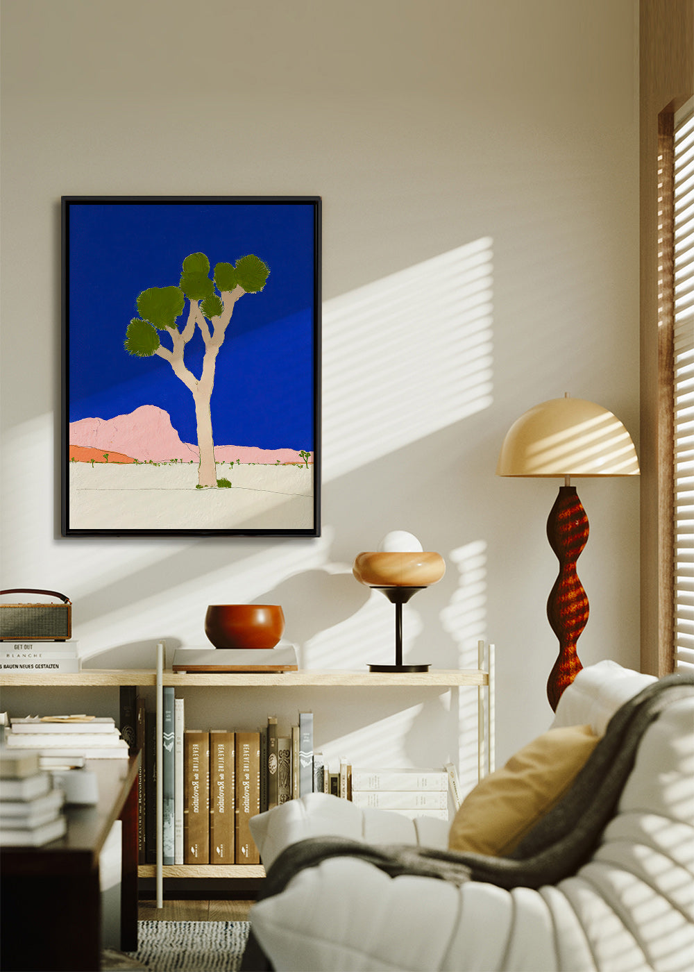 Arte paesaggistico: albero del deserto su cielo blu vivido