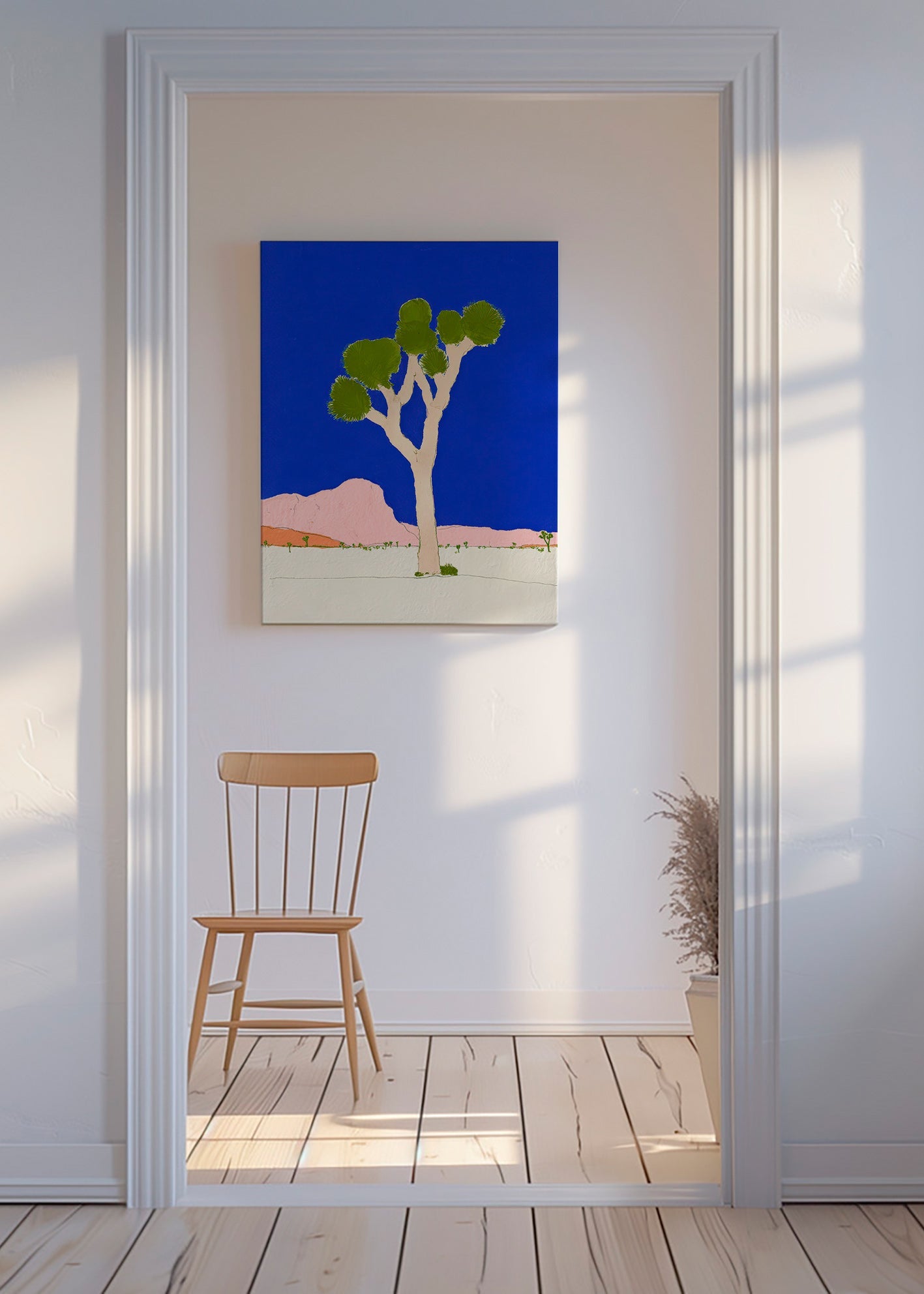 Arte paesaggistico: albero del deserto su cielo blu vivido