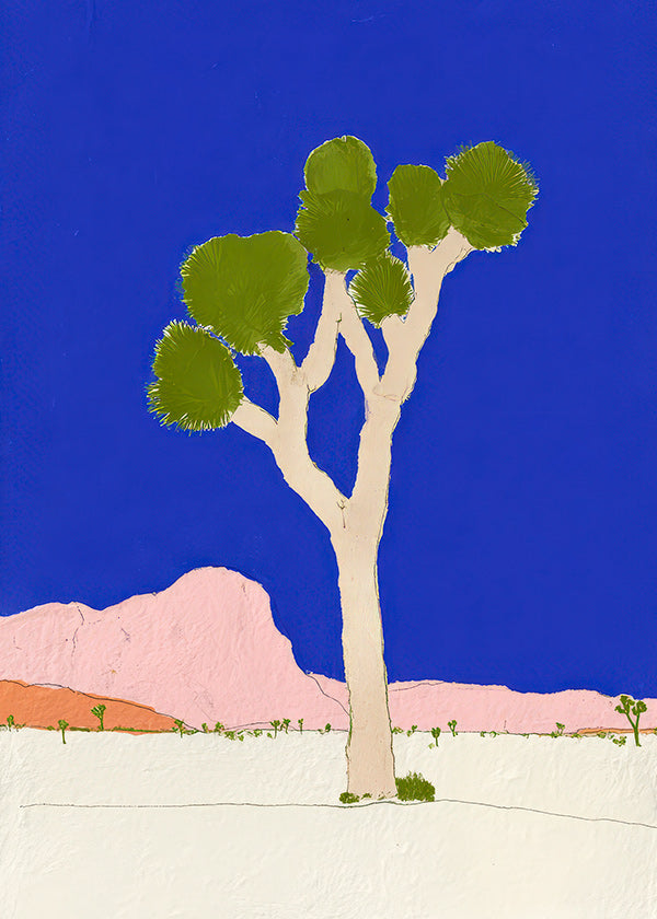 Arte paesaggistico: albero del deserto su cielo blu vivido