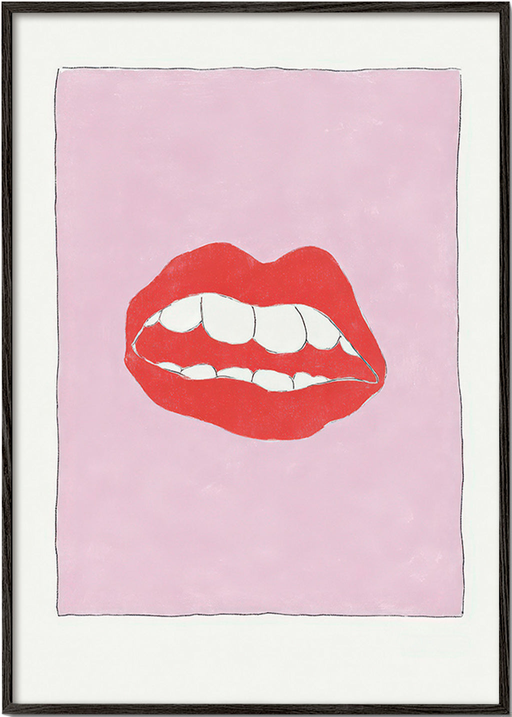 Illustrazione labbra rosse su sfondo rosa