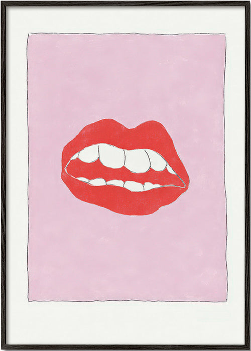 Illustrazione labbra rosse su sfondo rosa