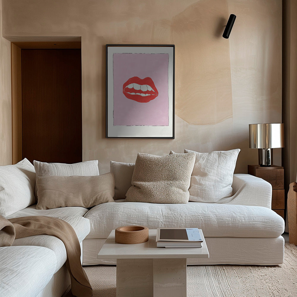 Illustrazione labbra rosse su sfondo rosa