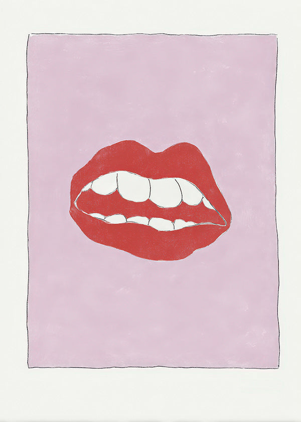 Illustrazione labbra rosse su sfondo rosa