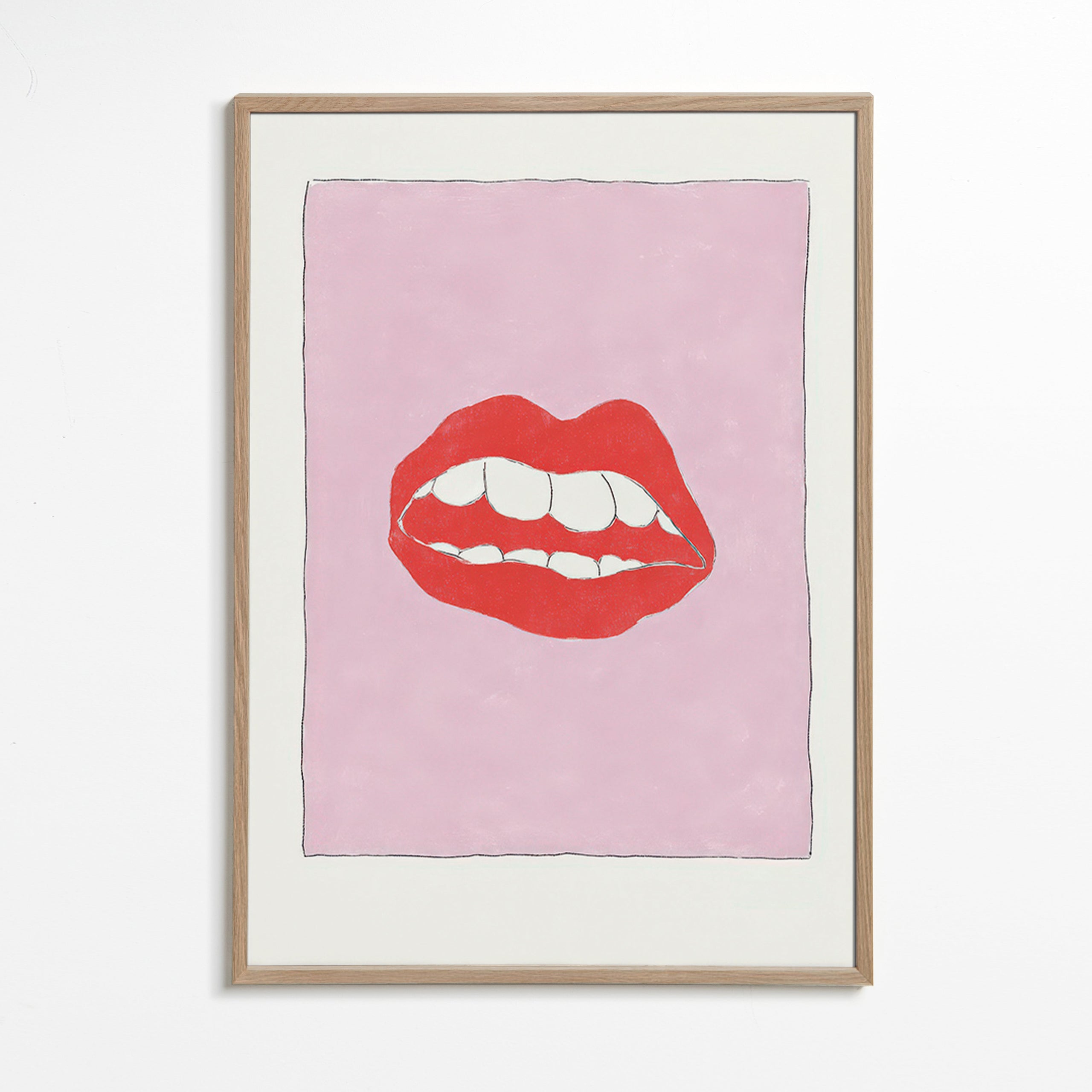 Illustrazione labbra rosse su sfondo rosa