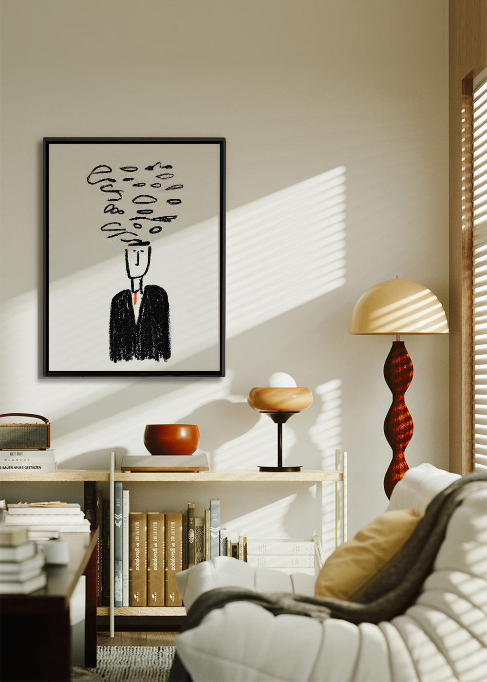Illustrazione minimalista di una figura con fumo