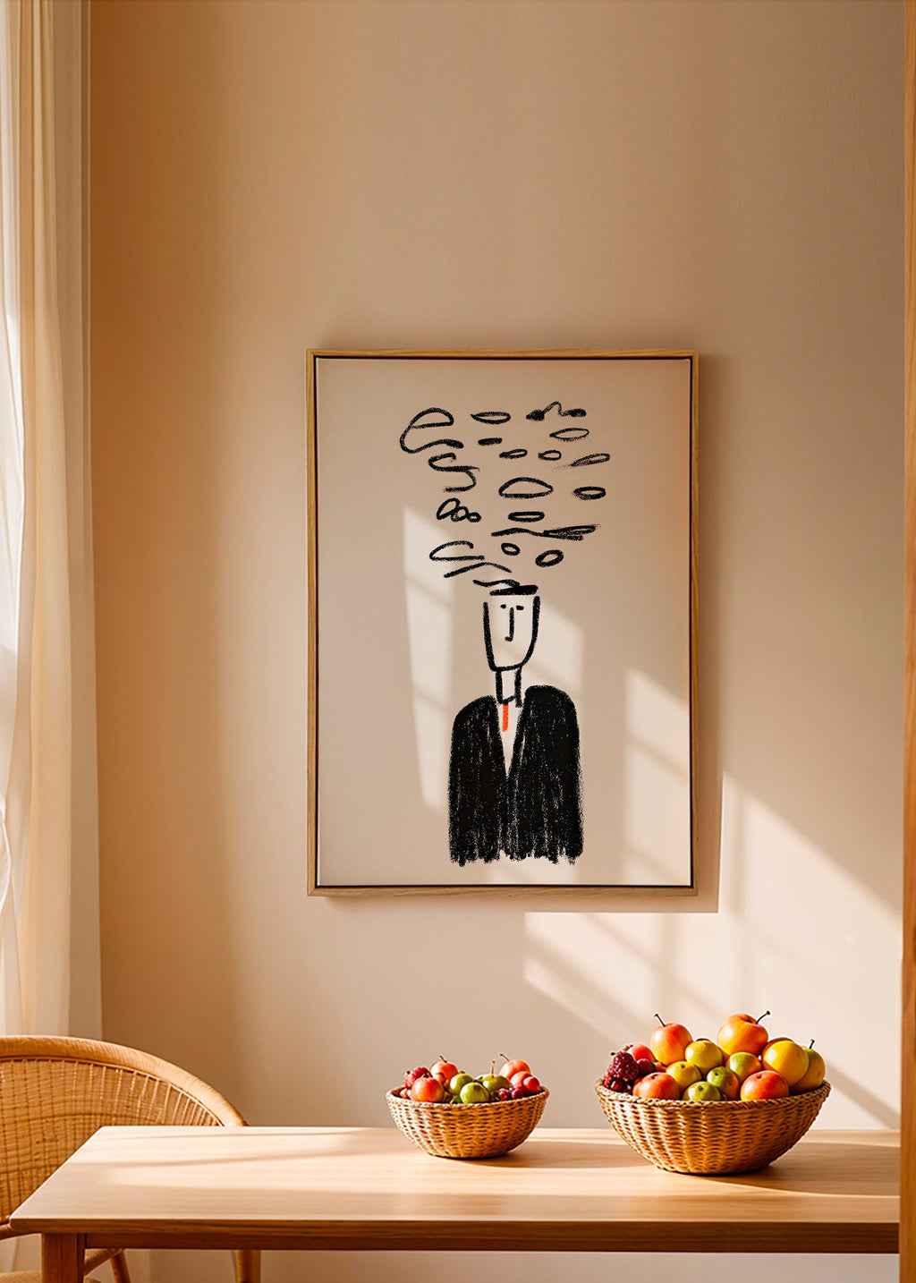 Illustrazione minimalista di una figura con fumo