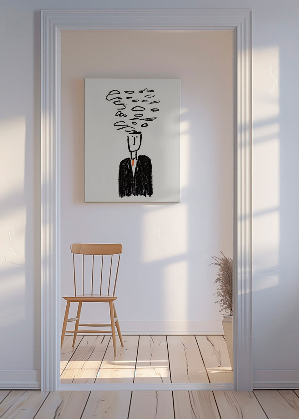 Illustrazione minimalista di una figura con fumo