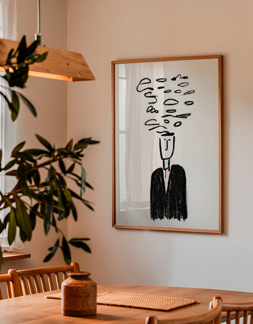 Illustrazione minimalista di una figura con fumo