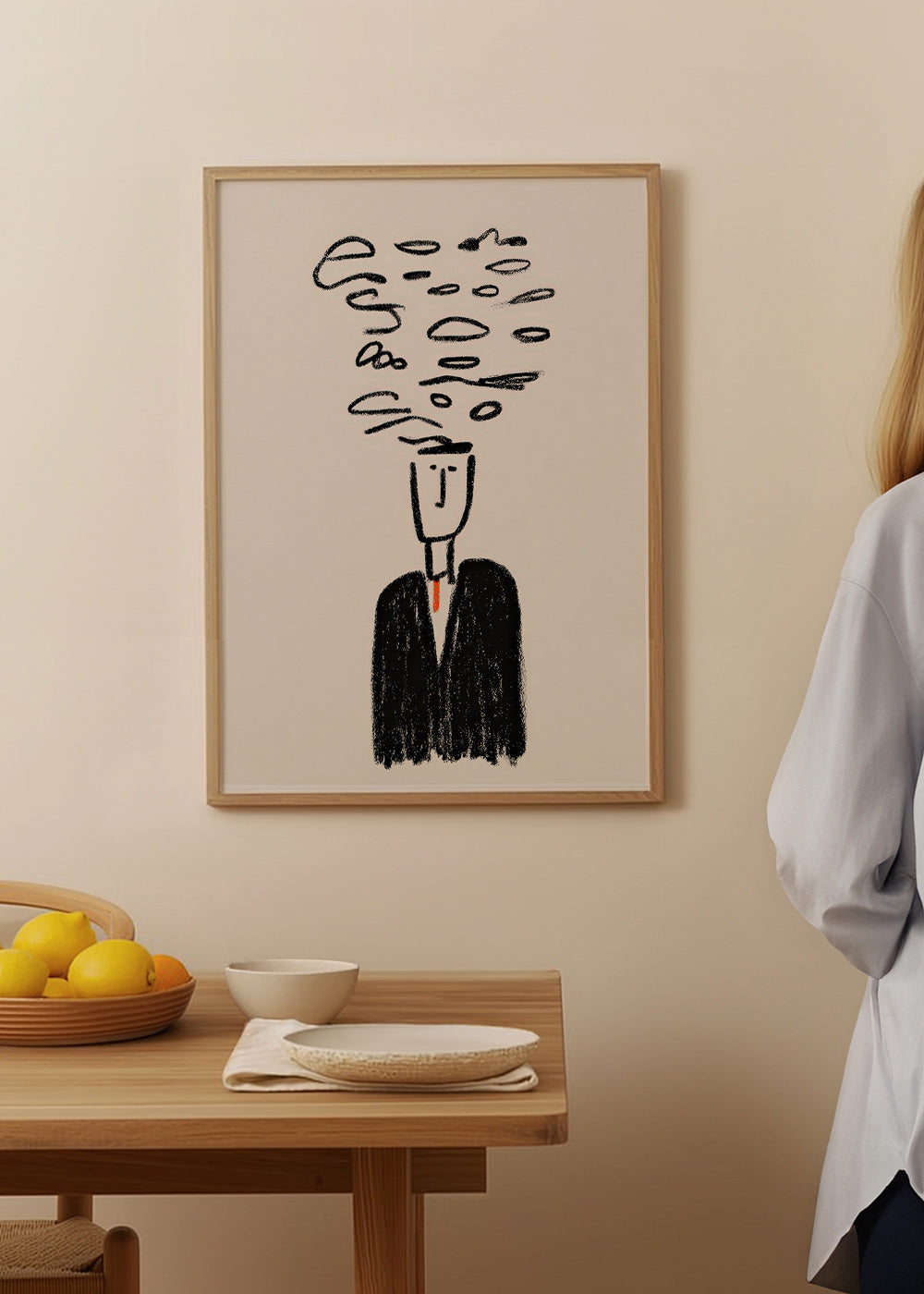 Illustrazione minimalista di una figura con fumo