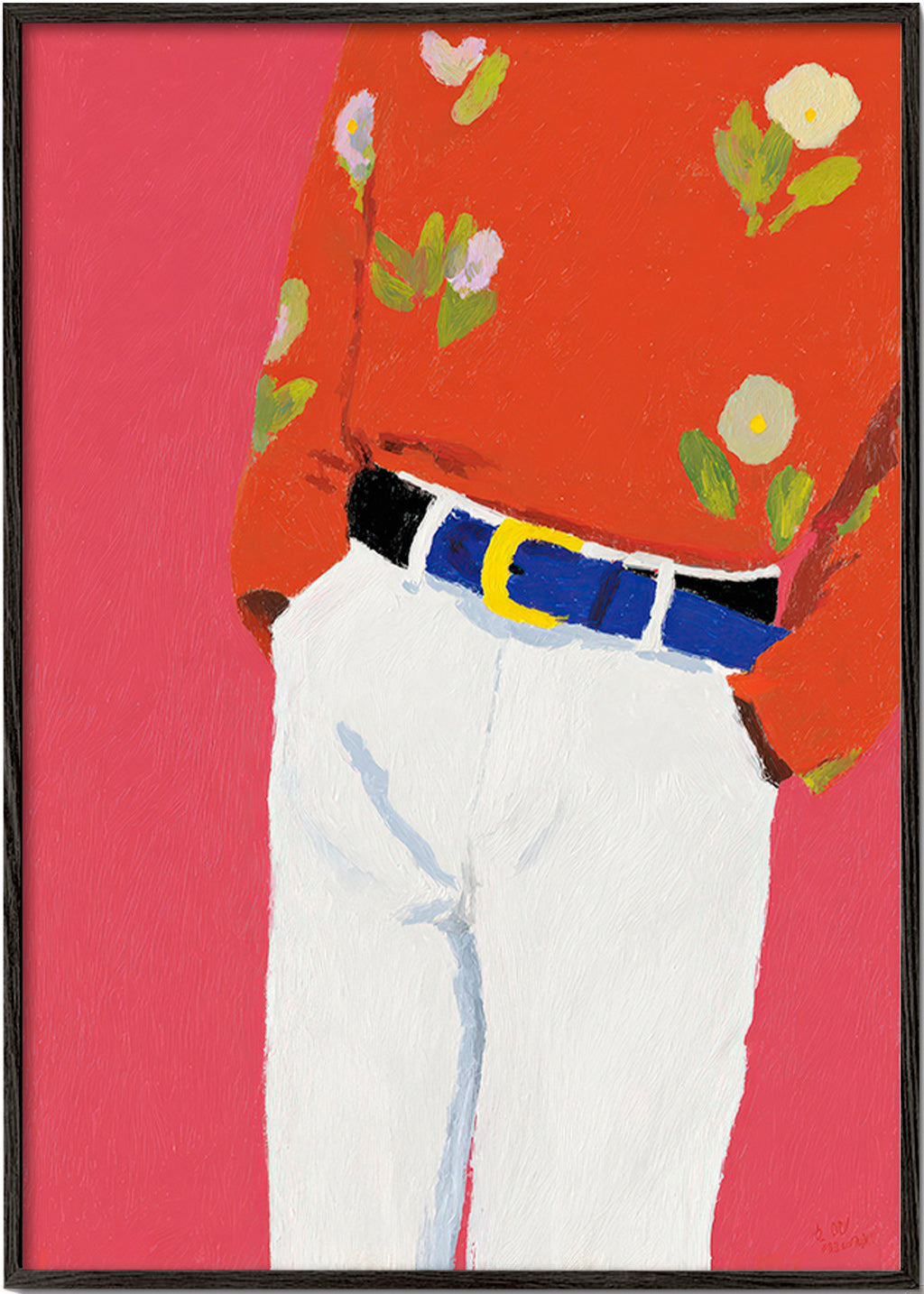 Illustrazione torso con camicia floreale su sfondo rosa