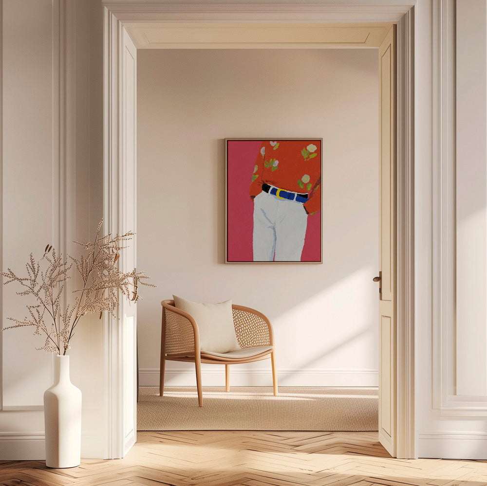 Illustrazione torso con camicia floreale su sfondo rosa