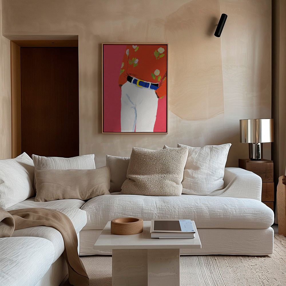 Illustrazione torso con camicia floreale su sfondo rosa