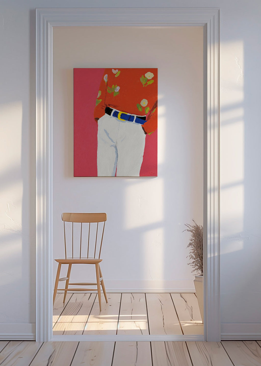 Illustrazione torso con camicia floreale su sfondo rosa