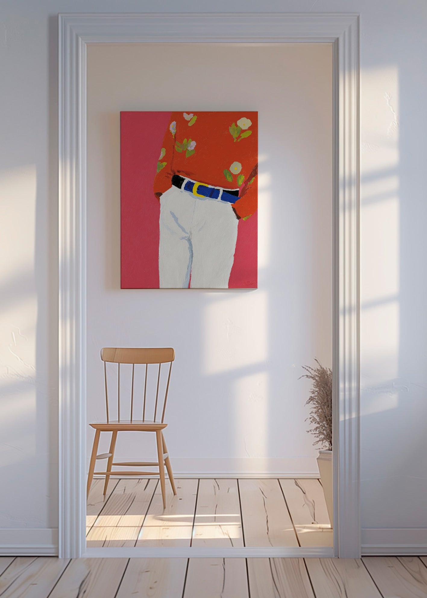 Illustrazione torso con camicia floreale su sfondo rosa