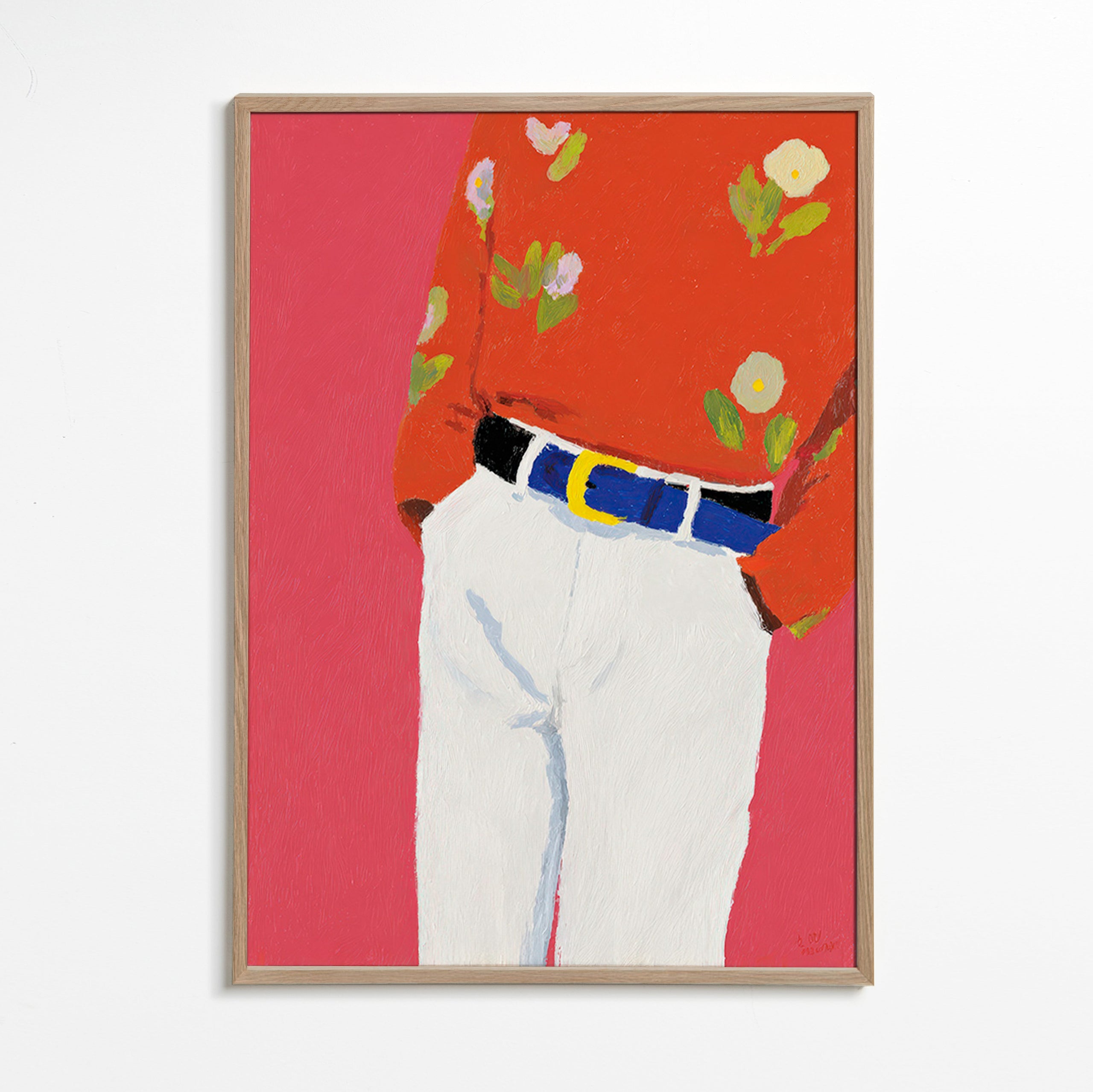 Illustrazione torso con camicia floreale su sfondo rosa